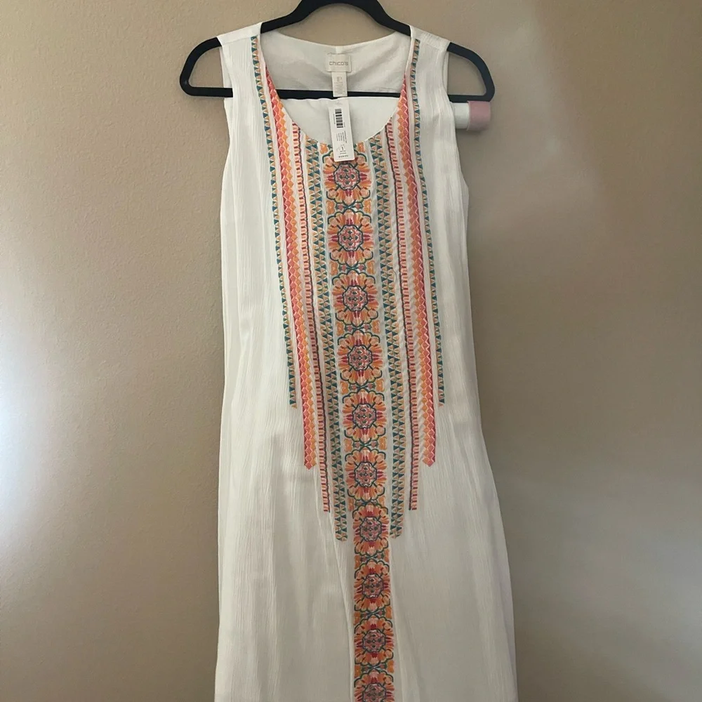Chicos NWT embroidery trim, maxi dress size 1 petite - Picture 1 of 4